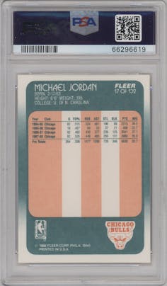 Michael Jordan from the 1988-89 Fleer set graded by PSA and given an overall grade of 8.