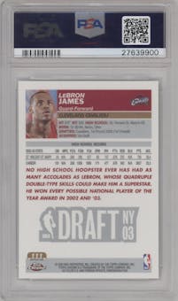 LeBron James from the 2003-04 Topps Chrome set featuring a Refractor parallel graded by PSA and given an overall grade of 9.