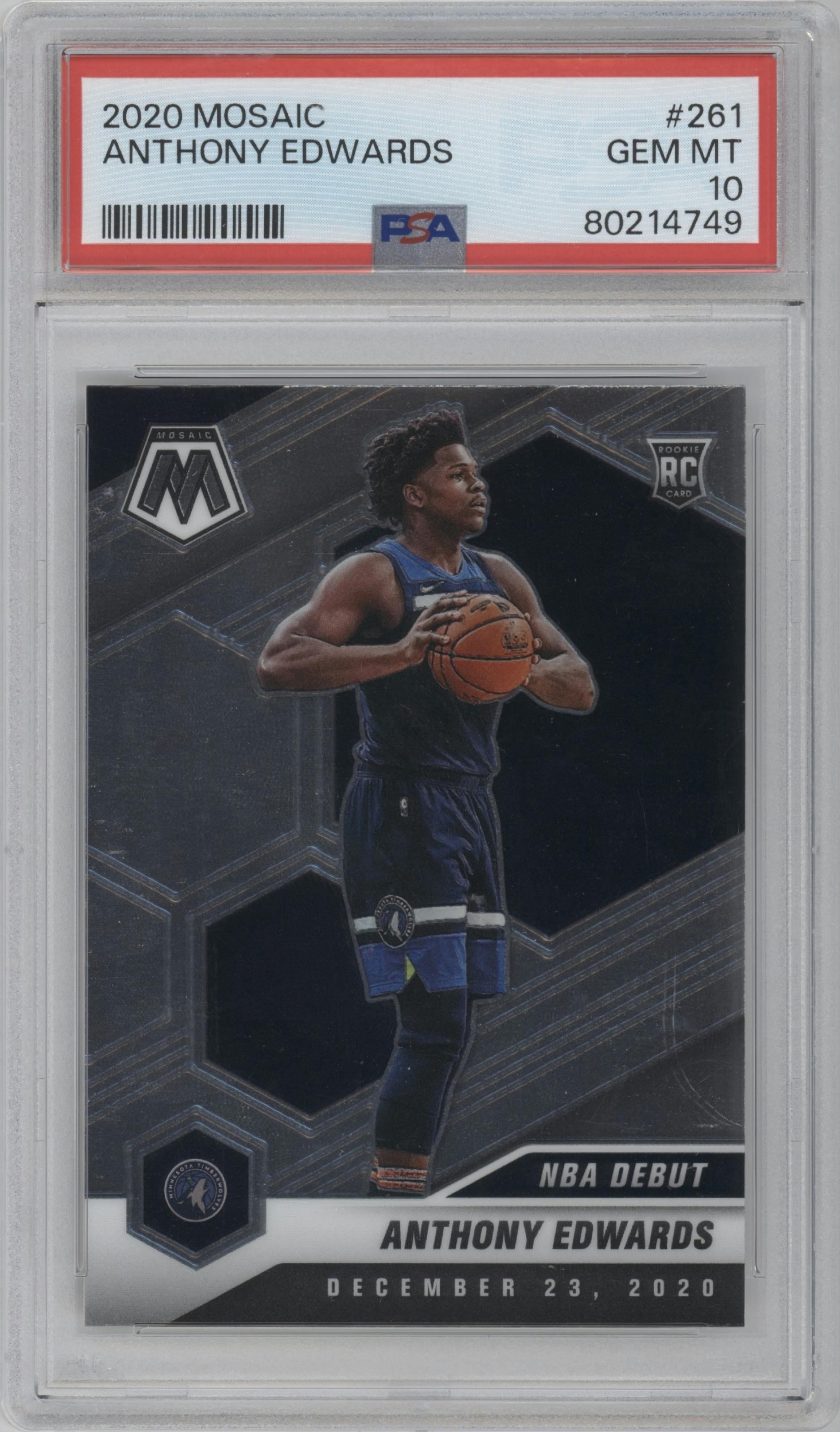 Anthony Edwards from the 2020-21 Panini Mosaic set graded by PSA and given an overall grade of 10.