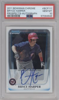 Bryce Harper from the 2011 Bowman Chrome set graded by PSA and given an overall grade of 10.
