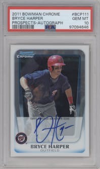 Bryce Harper from the 2011 Bowman Chrome set graded by PSA and given an overall grade of 10.