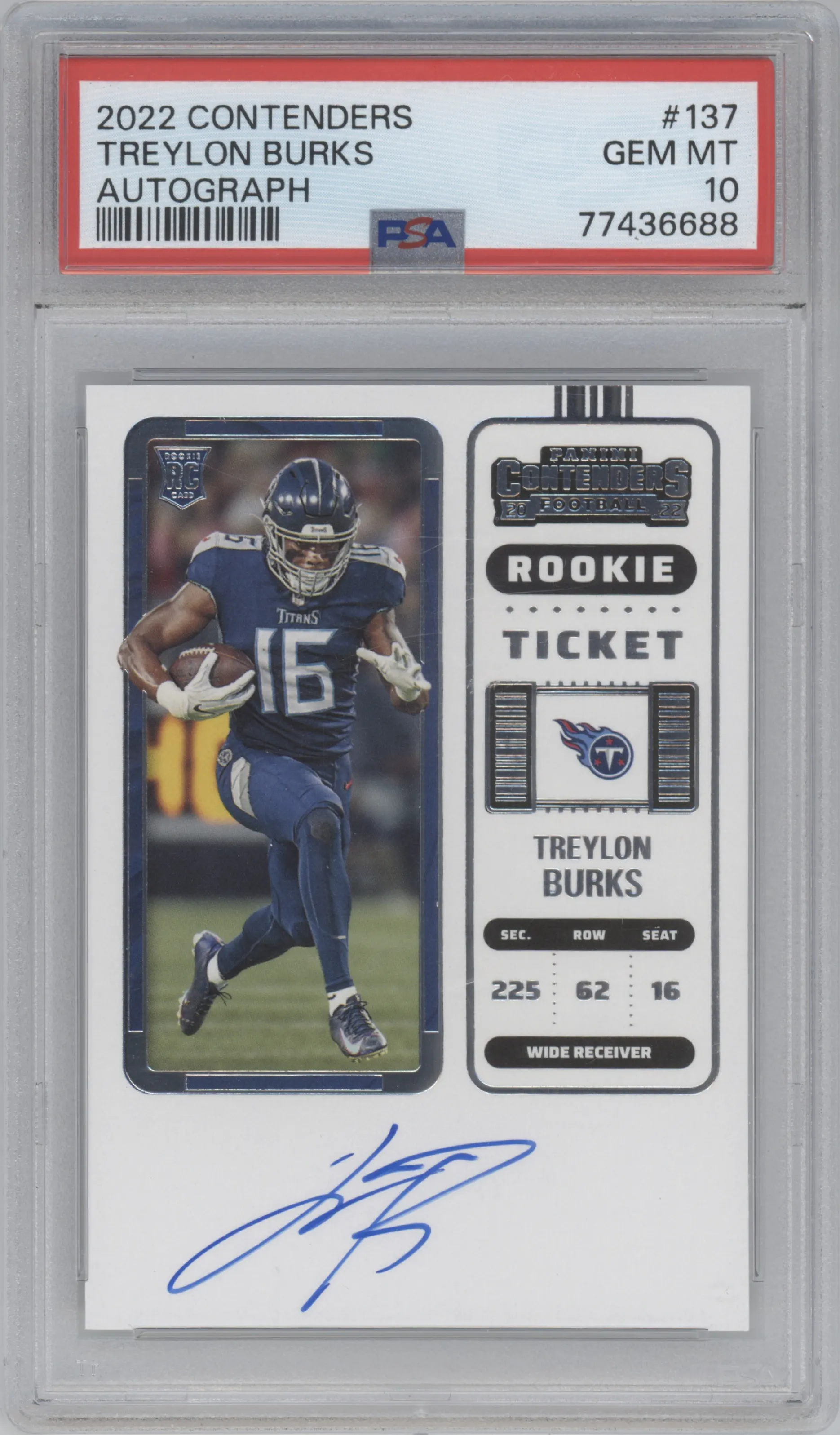 2022 Panini Contenders Rke.Tkt.Auto Treylon Burks #137 PSA 10