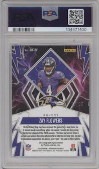 Zay Flowers from the 2023 Panini Phoenix set featuring a Pink parallel graded by PSA and given an overall grade of 10.