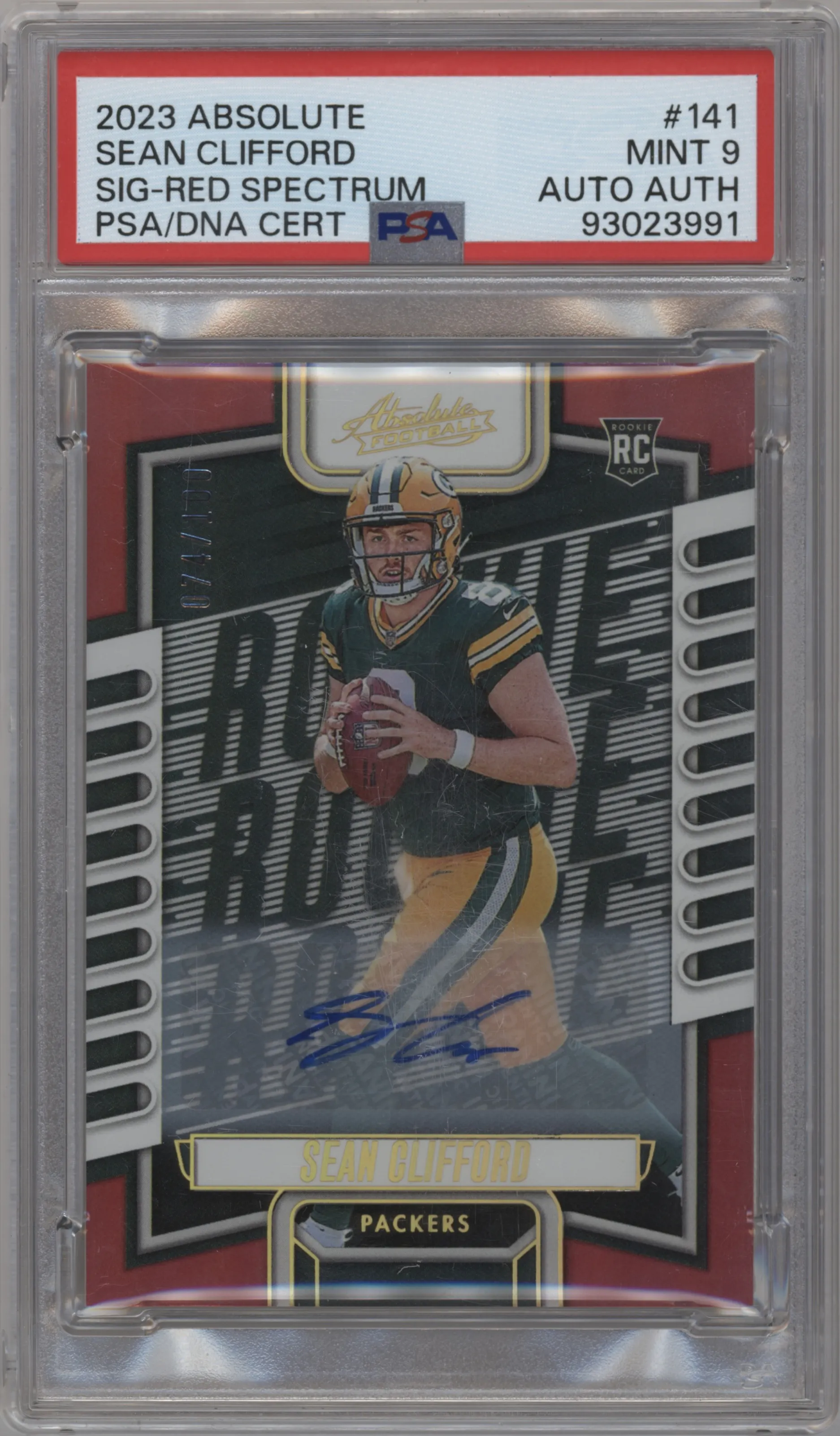 2023 Panini Absolute Sig.Rke. Sean Clifford Red Spectrum #141 PSA 9