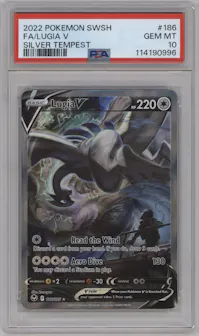 Lugia V from the 2022 Pokemon SWSH set graded by PSA and given an overall grade of 10.