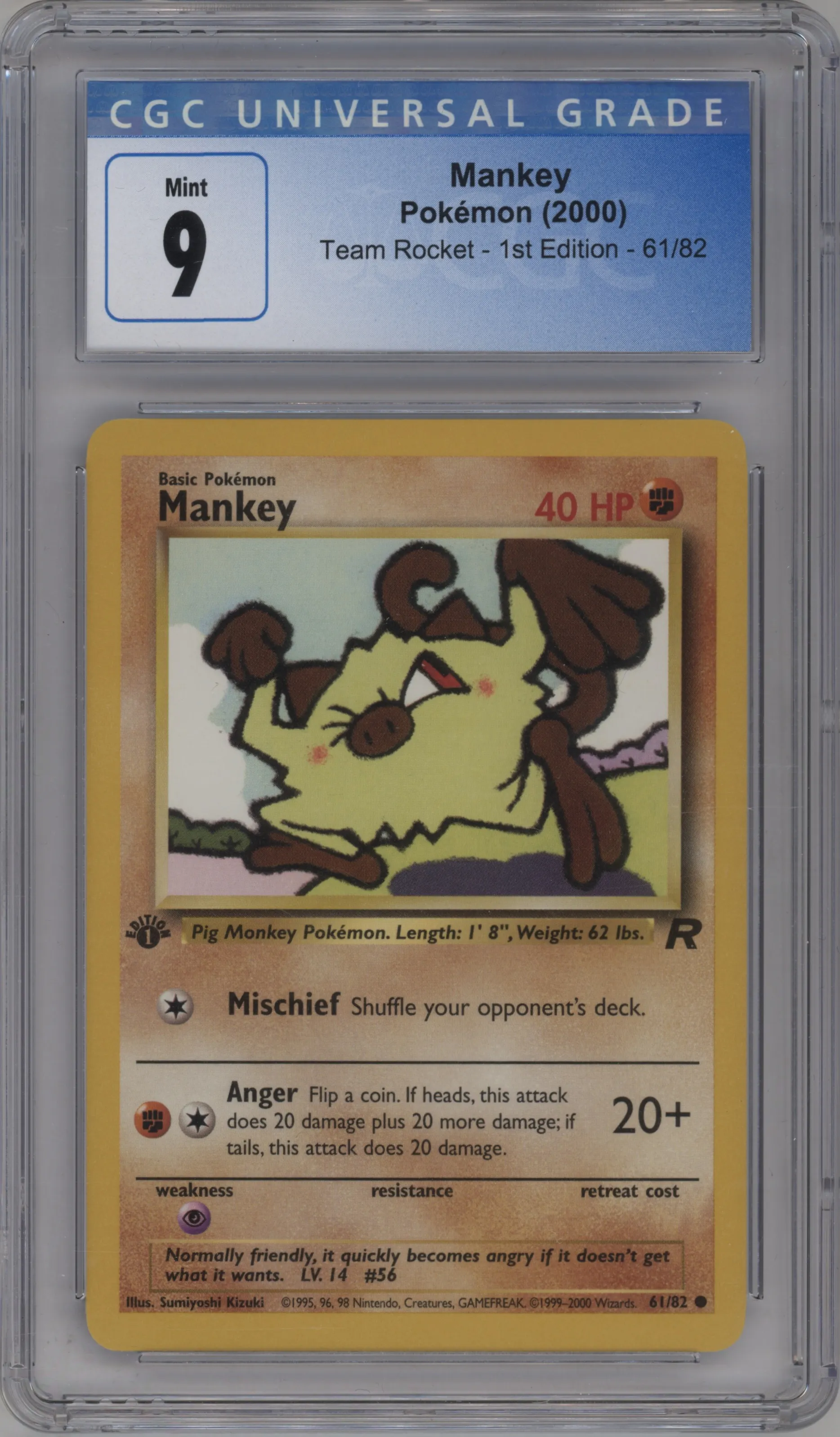 2000 Pokemon Team Rocket Mankey #61 CGC 9