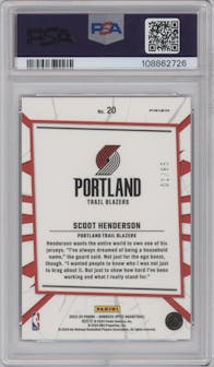 Scoot Henderson from the 2023-24 Donruss Optic set featuring a Blue parallel graded by PSA and given an overall grade of 9.