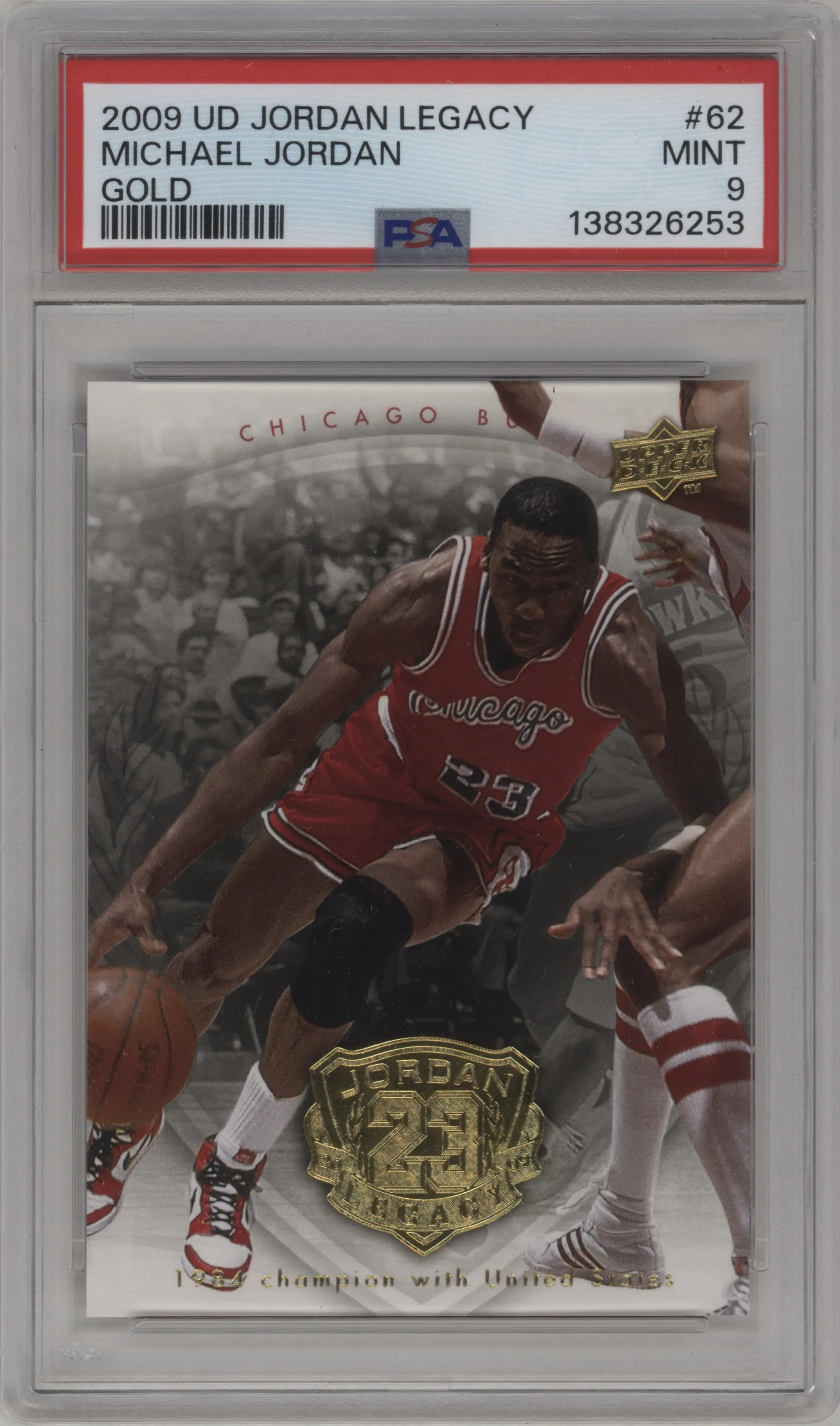 2009 Upper Deck Michael Jordan Legacy Collection Hall of Fame Edition Michael Jordan Gold #62 PSA 9
