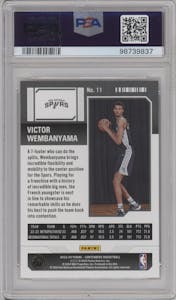 Victor Wembanyama  from the 2023-24 Panini Contenders set featuring a Retail parallel graded by PSA and given an overall grade of 9.