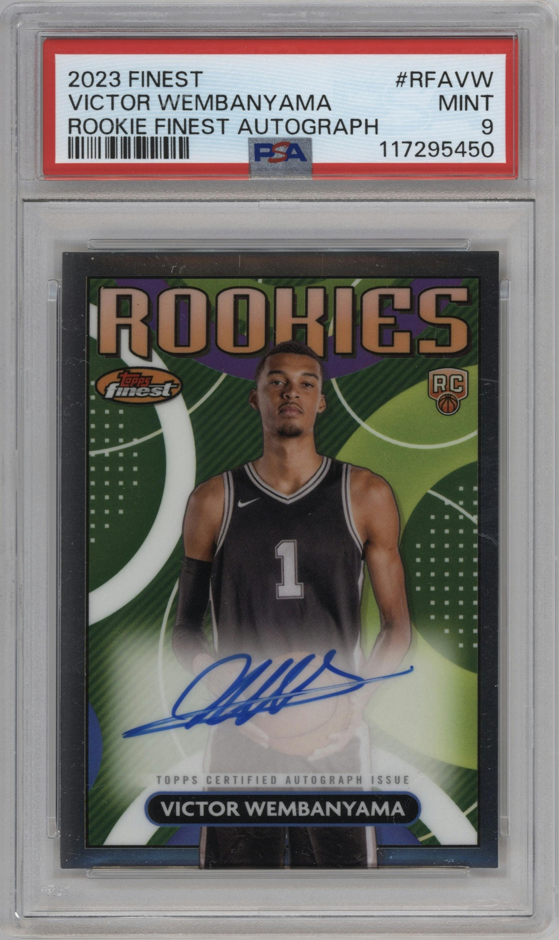 Victor Wembanyama from the 2023-24 Finest set graded by PSA and given an overall grade of 9.