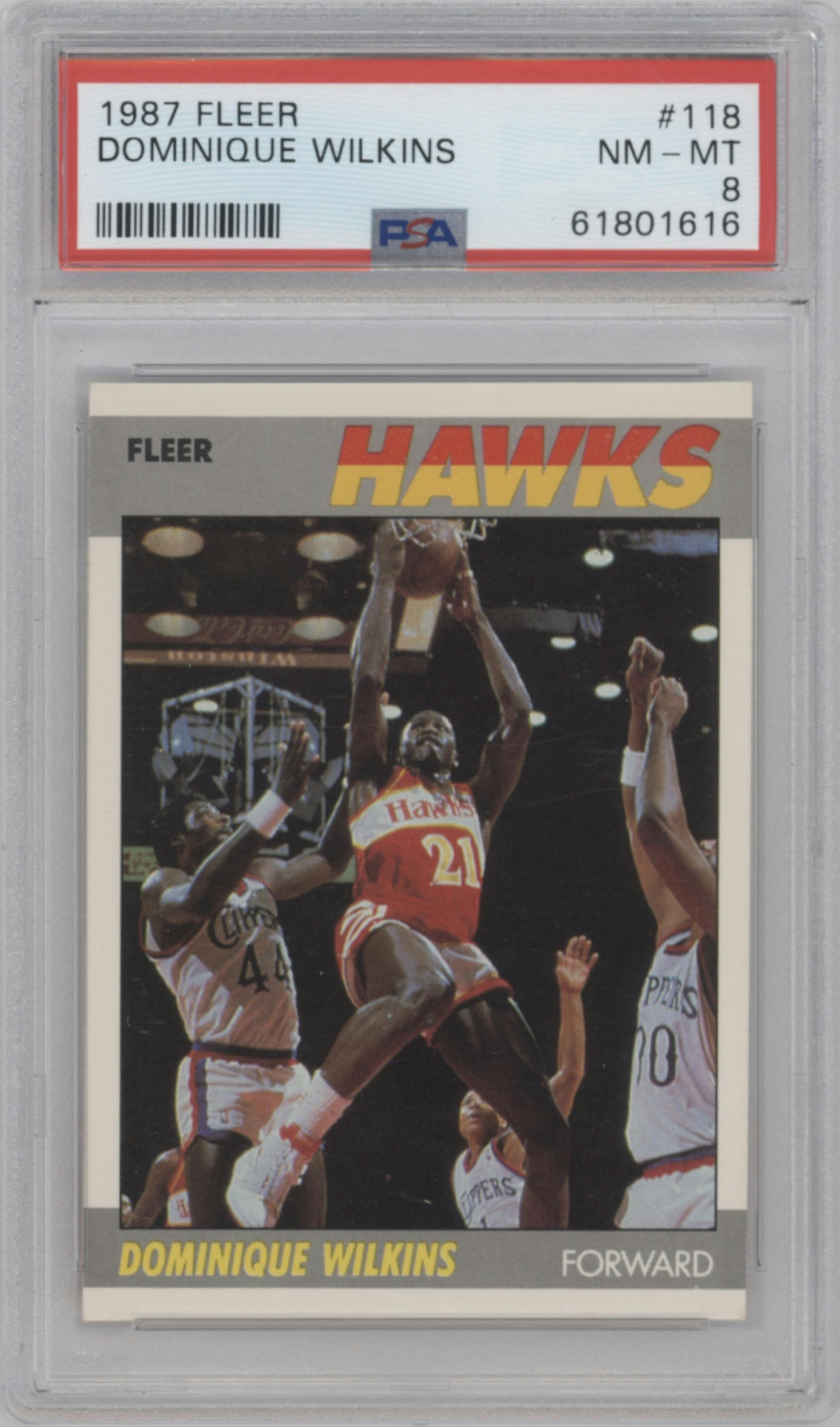 Dominique Wilkins from the 1987-88 Fleer set graded by PSA and given an overall grade of 8.