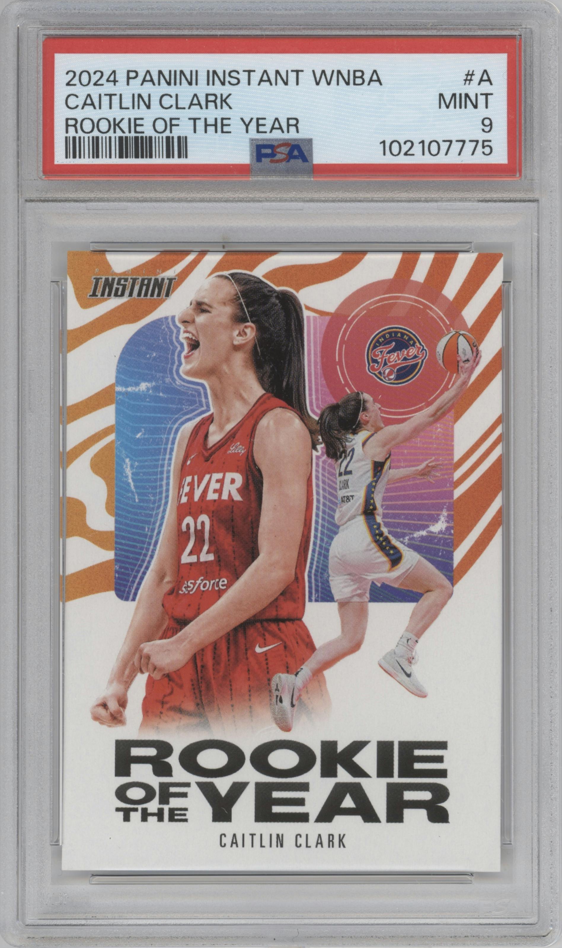 Caitlin Clark from the 2024-25 Panini Instant WNBA set graded by PSA and given an overall grade of 9.