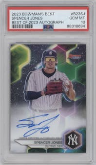 Spencer Jones from the 2023 Bowman's Best set graded by PSA and given an overall grade of 10.