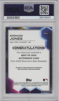 Spencer Jones from the 2023 Bowman's Best set graded by PSA and given an overall grade of 10.
