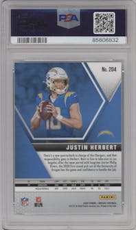 Justin Herbert from the 2020 Panini Mosaic set graded by PSA and given an overall grade of 9.