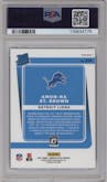 Amon-Ra St. Brown from the 2021 Panini Donruss Optic set featuring a Hyper Blue  parallel graded by PSA and given an overall grade of 10.