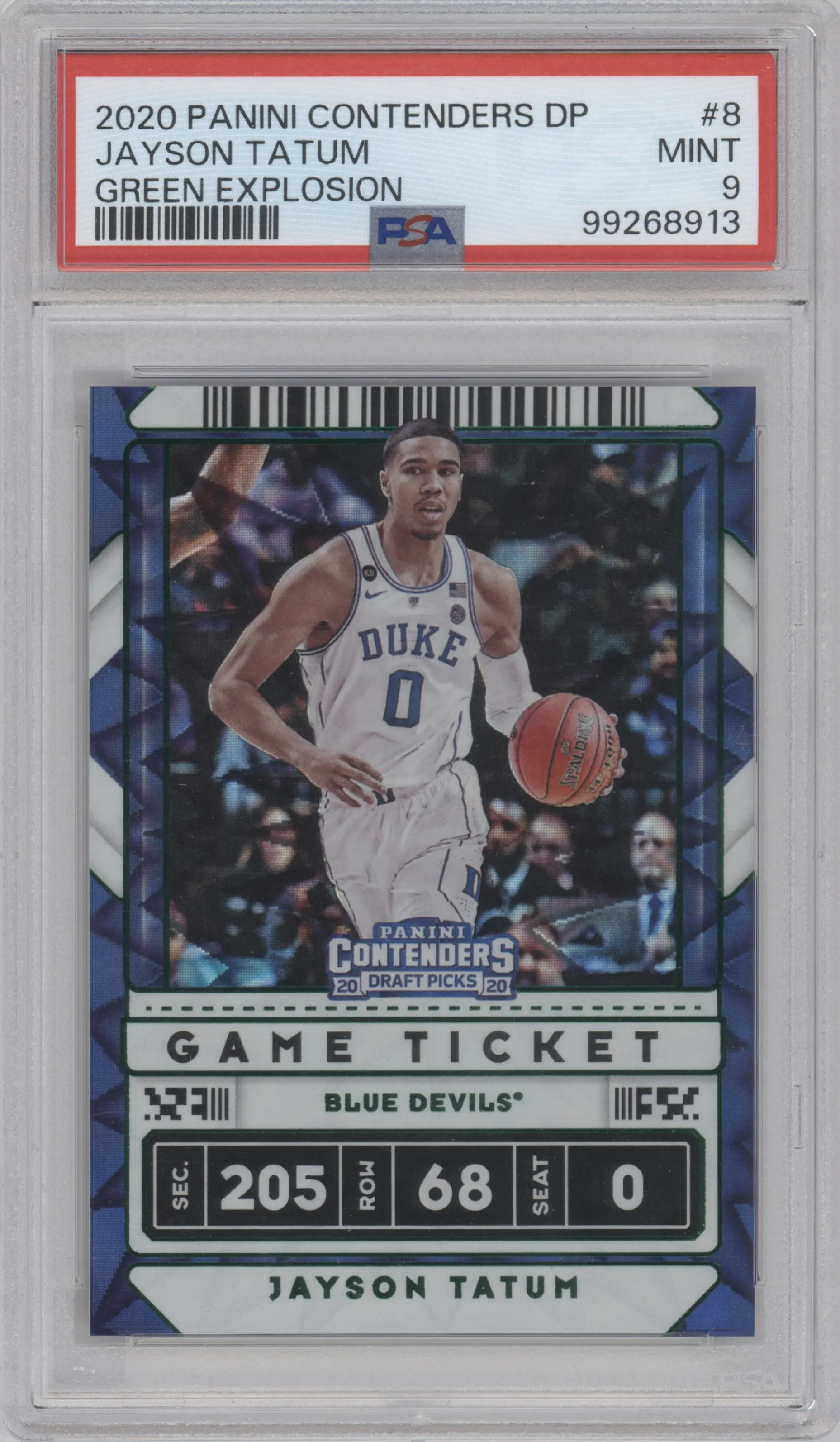 2020 Panini Contenders Draft Picks Game Ticket Jayson Tatum Green Explosion PSA 9