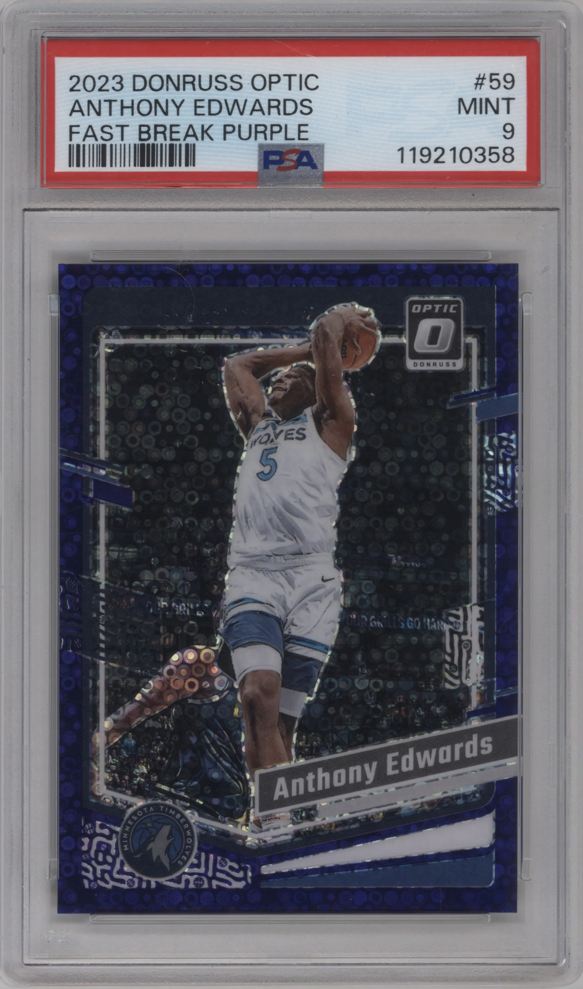 2023 Donruss Optic Anthony Edwards Fast Break Purple #59 PSA 9