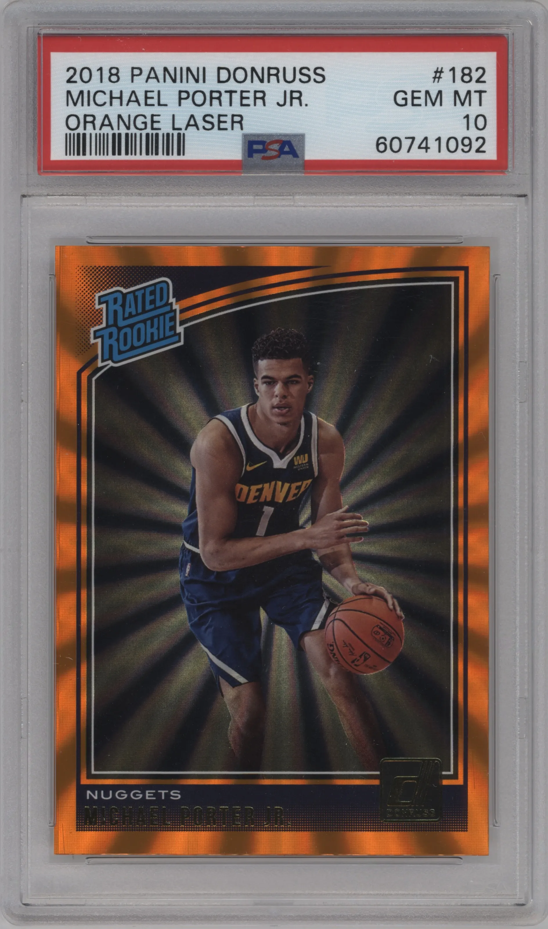 2018 Panini Donruss Rated Rookie Michael Porter Jr. Orange Laser PSA 10