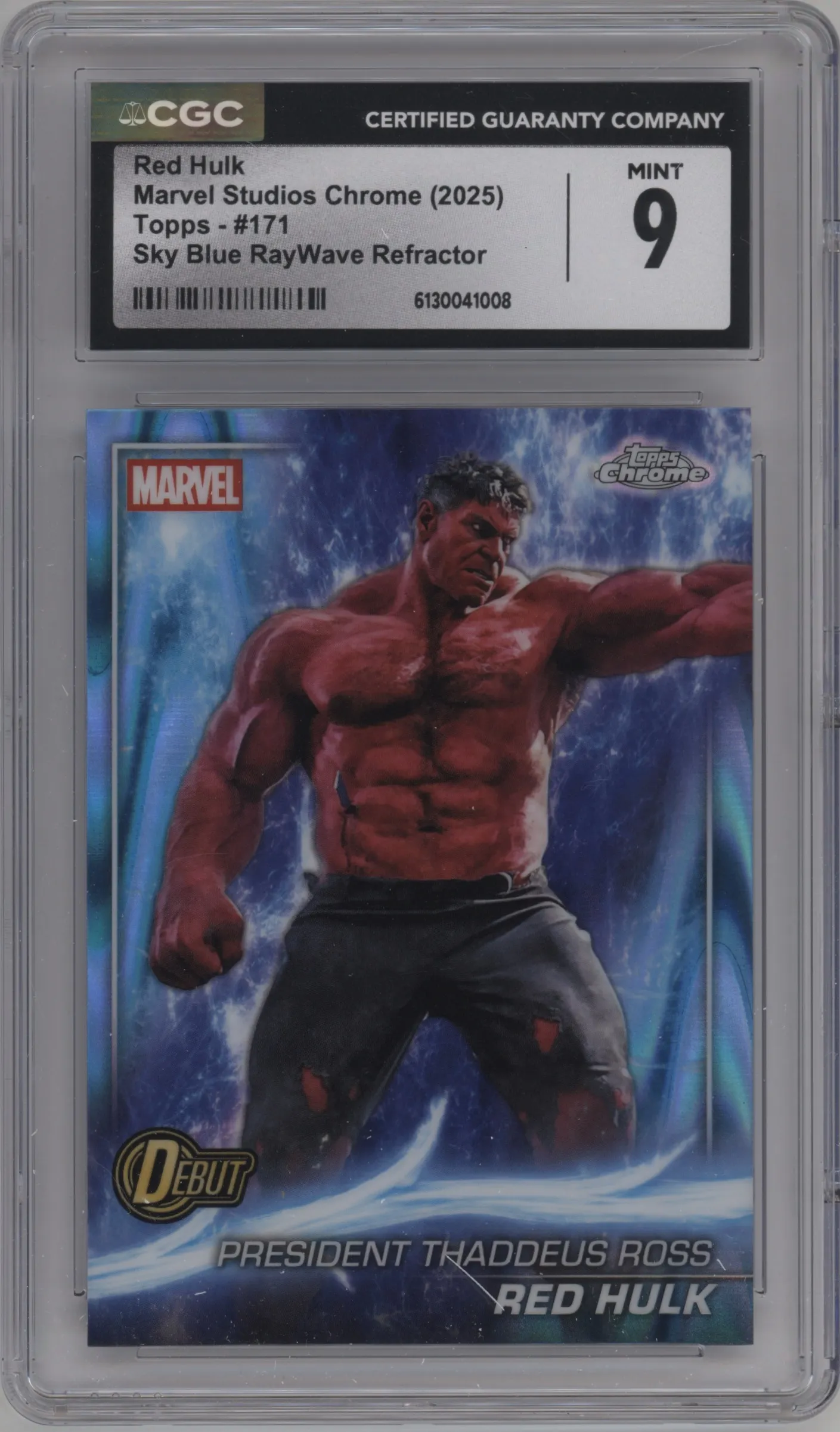 2025 Topps Chrome Marvel Studios Red Hulk Sky Blue RayWave Refractor #171 CGC 9