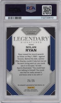 Nolan Ryan from the 2024 Panini Prizm set featuring a Mojo parallel graded by PSA and given an overall grade of 9.
