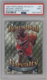 Michael Jordan from the 1998-99 Topps set featuring a Refractor W/Coating parallel graded by PSA and given an overall grade of 9.