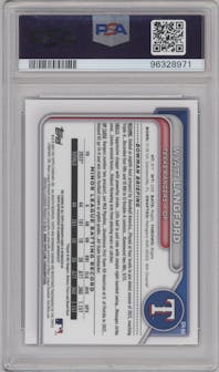 Wyatt Langford from the 2024 Bowman Sapphire Edition set graded by PSA and given an overall grade of 10.