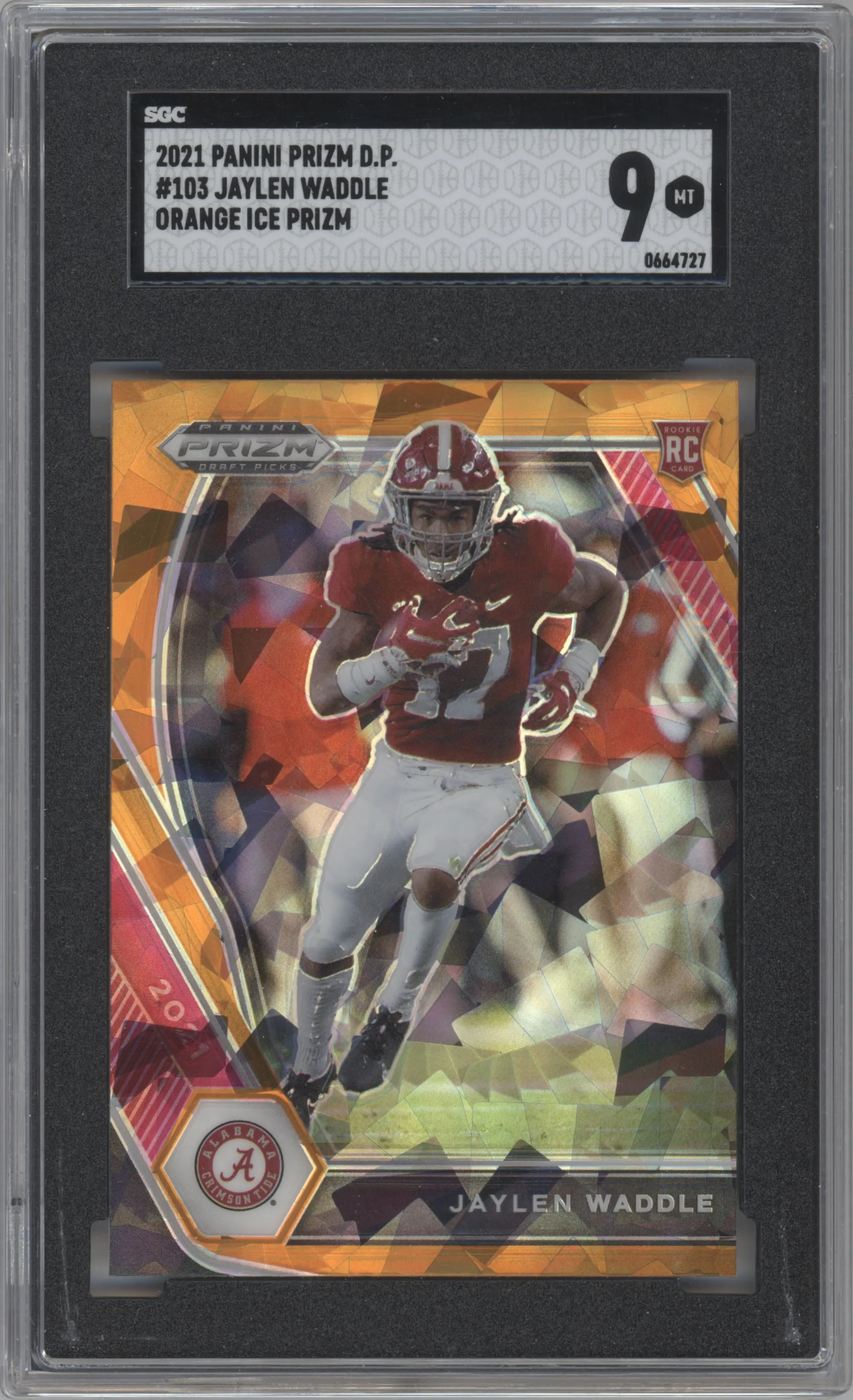 2021 Panini Prizm Draft Picks Jaylen Waddle Orange Ice #103 SGC 9