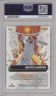 Bryce Harper  from the 2022 Panini Donruss set featuring a Rapture parallel graded by PSA and given an overall grade of 10.