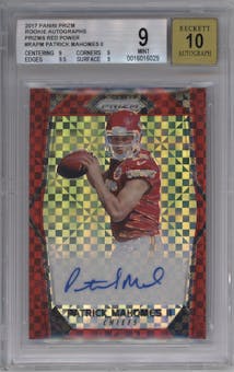 Patrick Mahomes II from the 2017 Panini Prizm set featuring a Red Power parallel graded by Beckett and given an overall grade of 9.