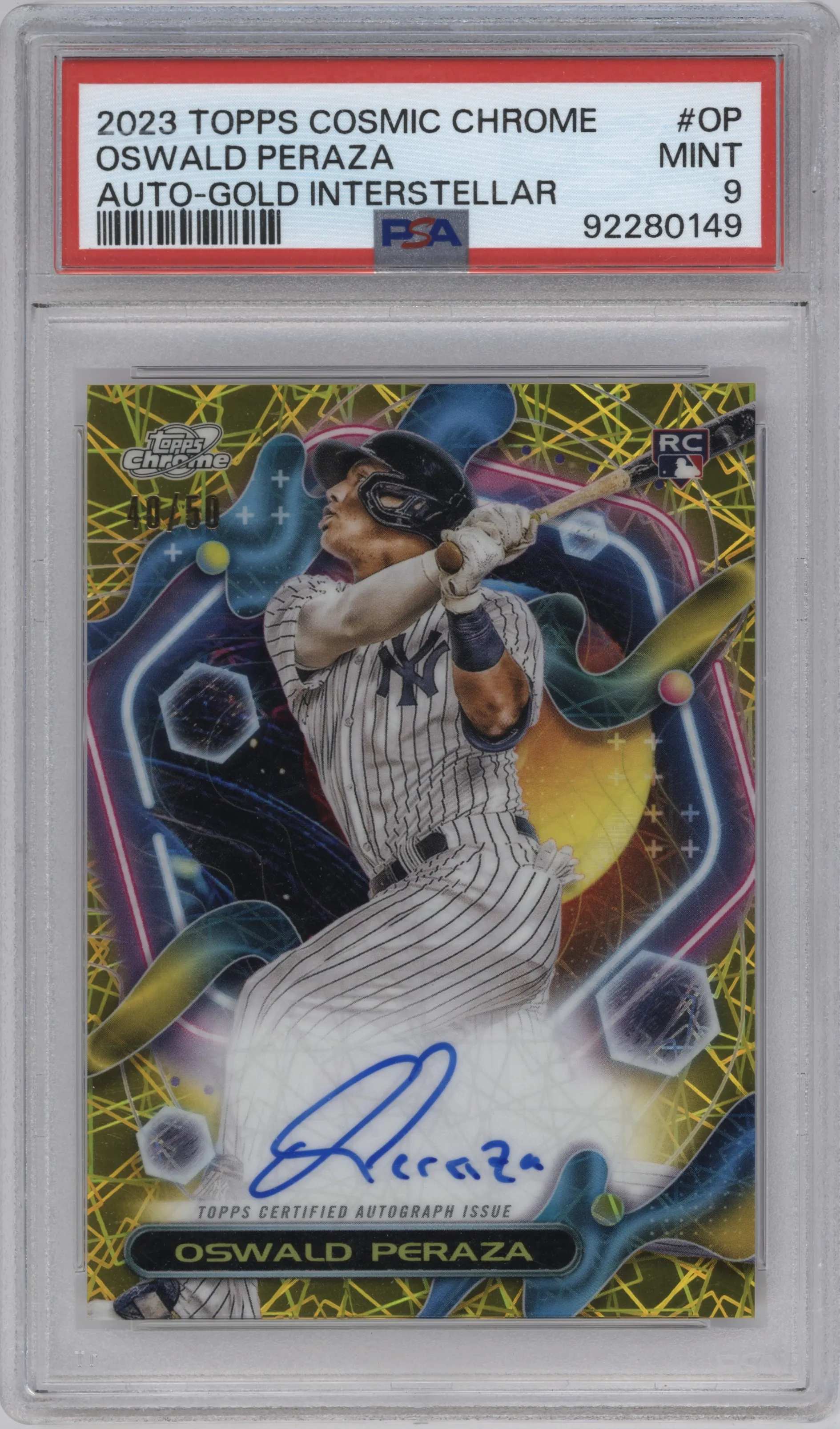 2023 Topps Cosmic Chrome Auto Oswald Peraza Gold Interstellar #CCA-OP PSA 9