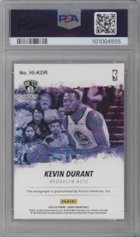 Kevin Durant from the 2019-20 Panini NBA Hoops set graded by PSA and given an overall grade of 10.