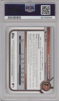 Jackson Holliday from the 2022 Bowman Draft set graded by PSA and given an overall grade of 10.