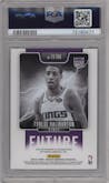 Tyrese Haliburton from the 2020-21 Panini Absolute Memorabilia set featuring a Level 2 parallel graded by PSA and given an overall grade of 9.