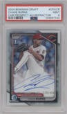 Chase Burns from the 2024 Bowman Draft set featuring a Refractor parallel graded by PSA and given an overall grade of 9.