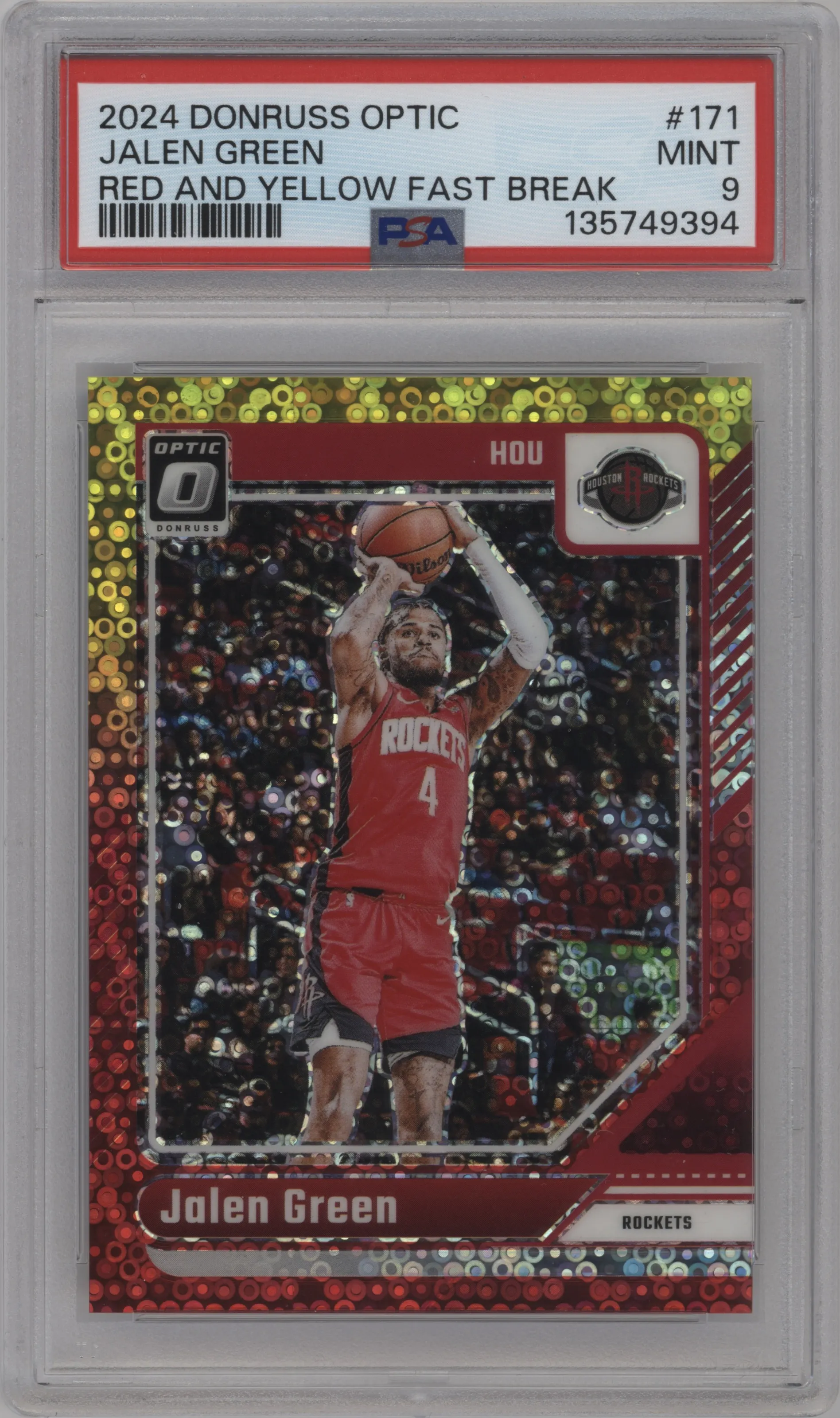 2024 Donruss Optic Jalen Green Fast Break Red and Yellow PSA 9