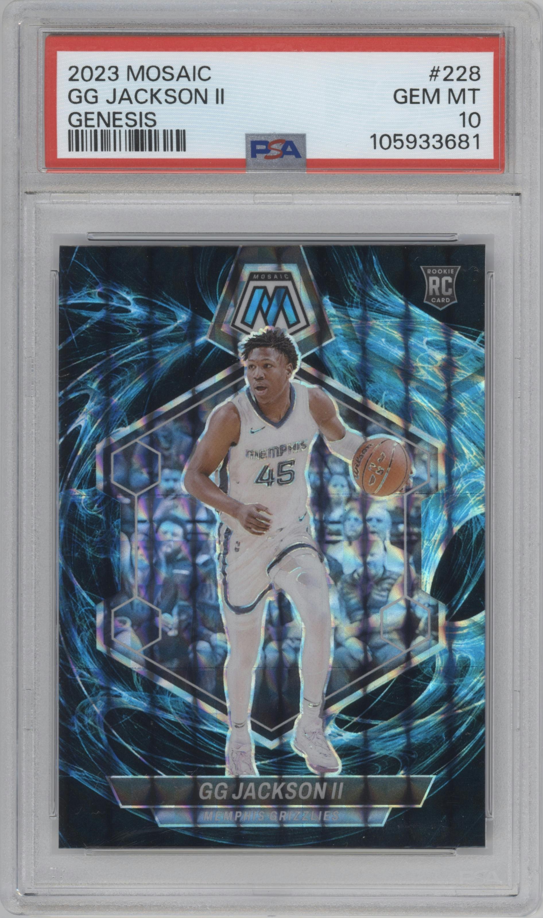 GG Jackson II from the 2023-24 Panini Mosaic set featuring a Genesis parallel graded by PSA and given an overall grade of 10.