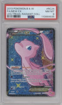 Mew EX from the 2013 Pokemon B&W set graded by PSA and given an overall grade of 8.