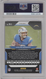 Justin Herbert from the 2020 Panini Chronicles set featuring a Purple parallel graded by PSA and given an overall grade of 10.