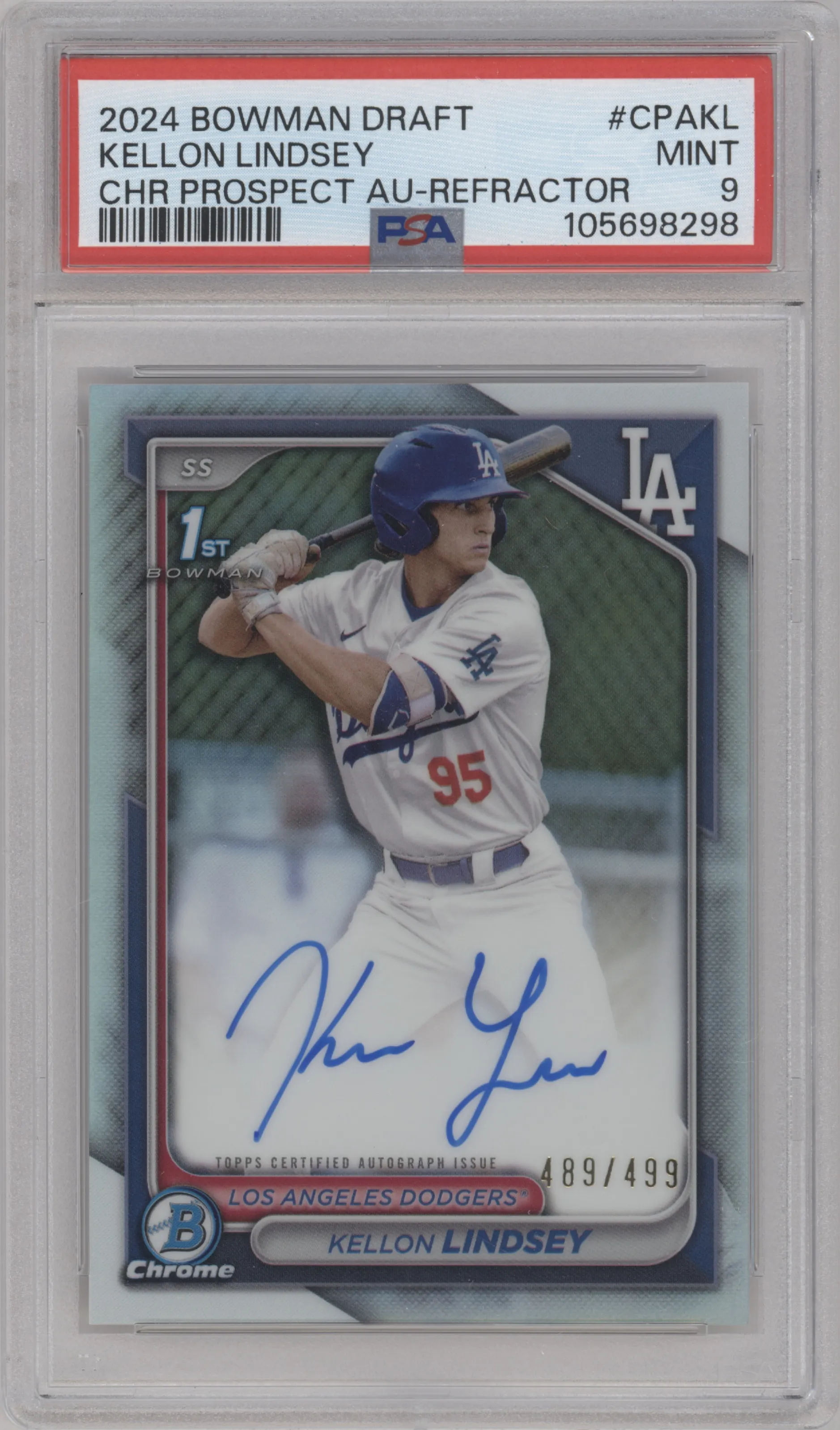 2024 Bowman Draft Chr.Pros.Auto Kellon Lindsey Refractor PSA 9