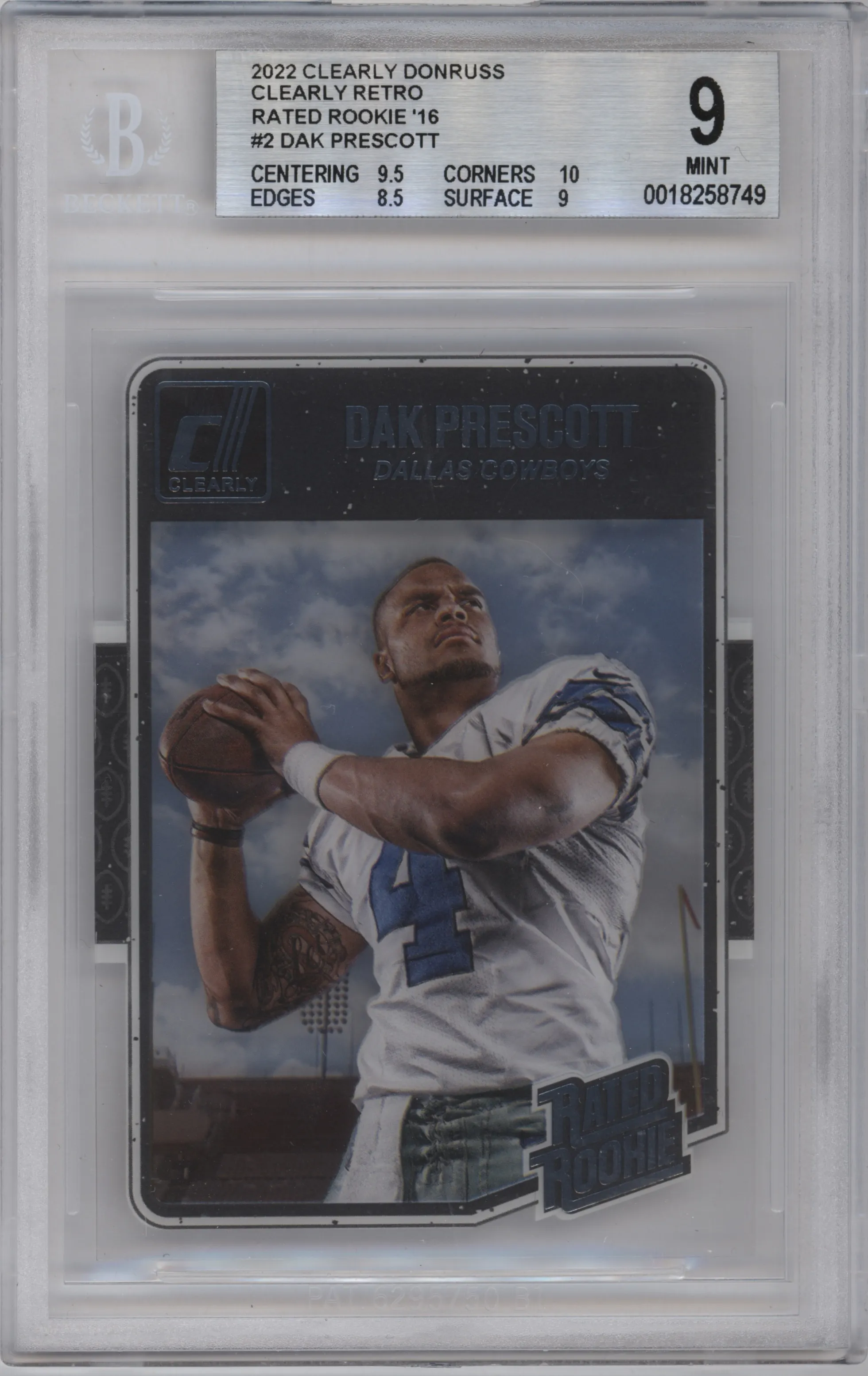 2022 Clearly Donruss Clearly Retro Rtd.Rke. Dak Prescott BGS 9
