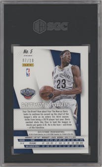 Anthony Davis from the 2014-15 Panini Prizm set featuring a Gold Pulsar parallel graded by SGC and given an overall grade of 8.5.
