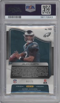 Jalen Hurts from the 2020 Panini Spectra set featuring a Hyper parallel graded by PSA and given an overall grade of 10.
