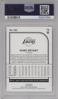 Kobe Bryant from the 2019-20 Panini NBA Hoops set featuring a Premium Box Set parallel graded by PSA and given an overall grade of 9.