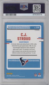 C.J. Stroud from the 2023 Panini Donruss set featuring a Pink parallel graded by PSA and given an overall grade of 9.