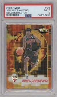 Jamal Crawford from the 2000-01 Topps Finest set featuring a Gold Refractor parallel graded by PSA and given an overall grade of 9.