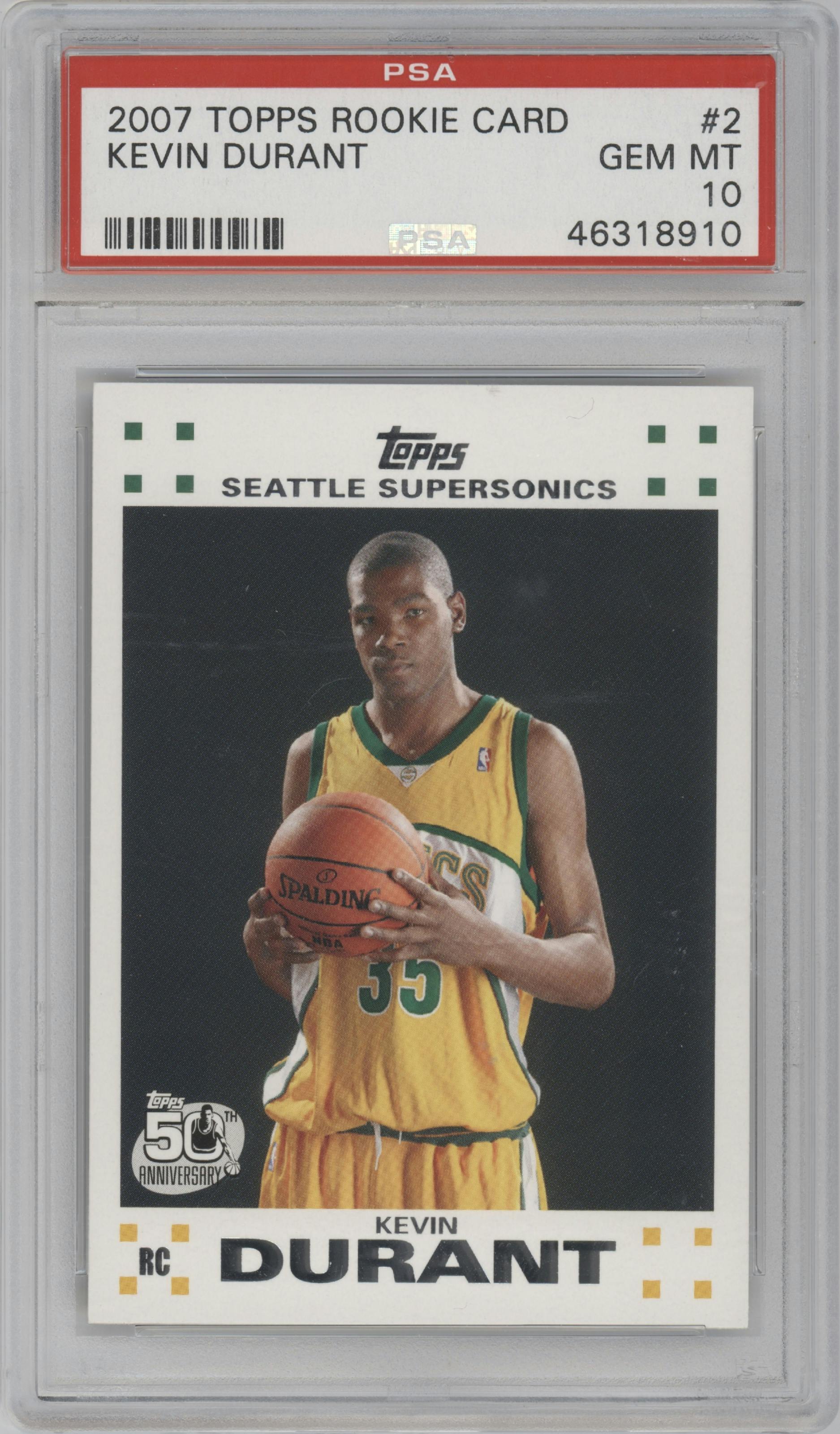 Kevin Durant from the 2007-08 Topps set graded by PSA and given an overall grade of 10.
