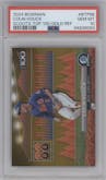 Colin Houck from the 2024 Bowman set featuring a Gold Refractor parallel graded by PSA and given an overall grade of 10.