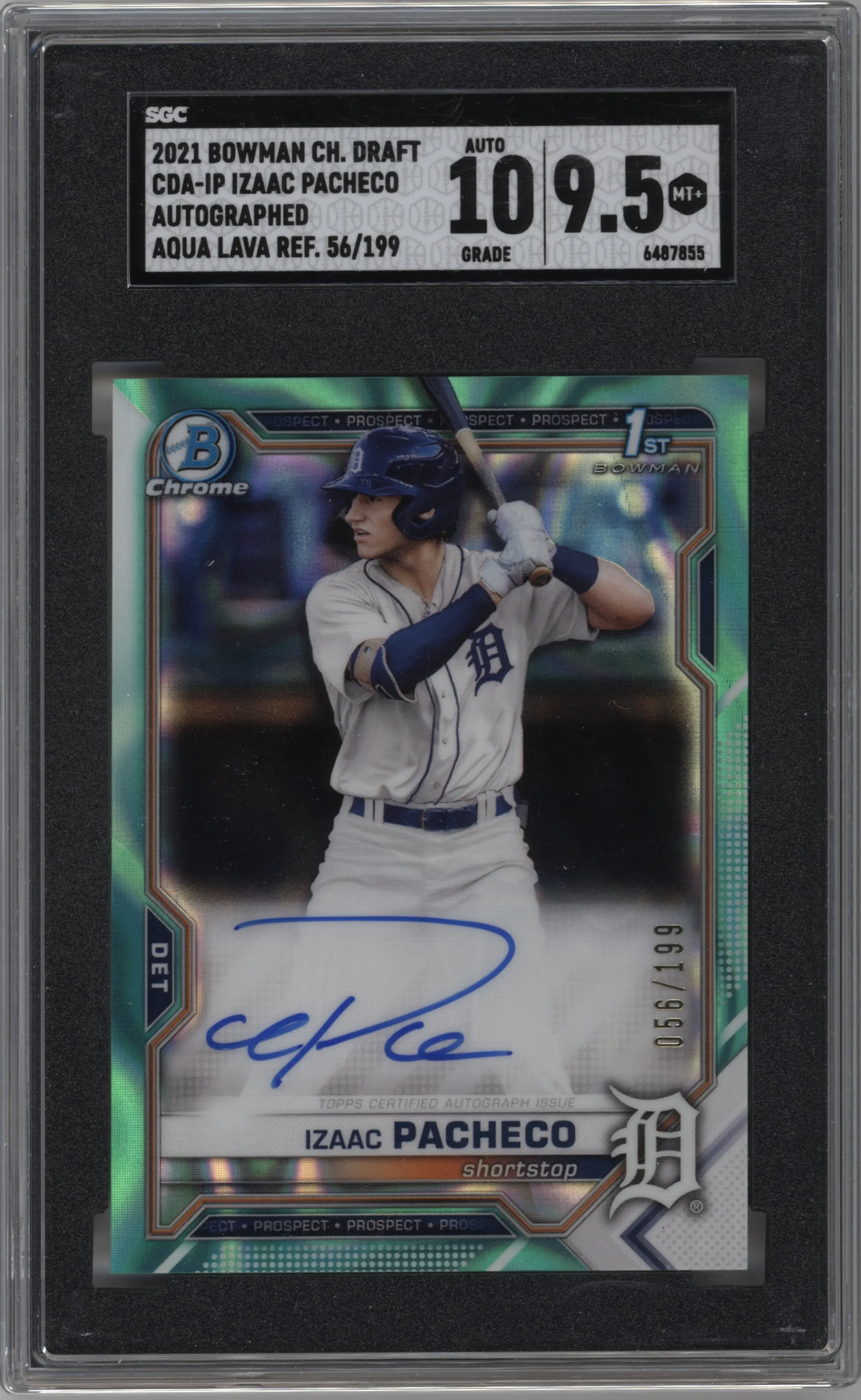 2021 Bowman Draft Chr.DP Auto Izaac Pacheco Aqua Lava Refractor SGC 9.5