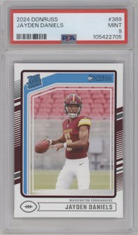 Jayden Daniels from the 2024 Donruss set graded by PSA and given an overall grade of 9.